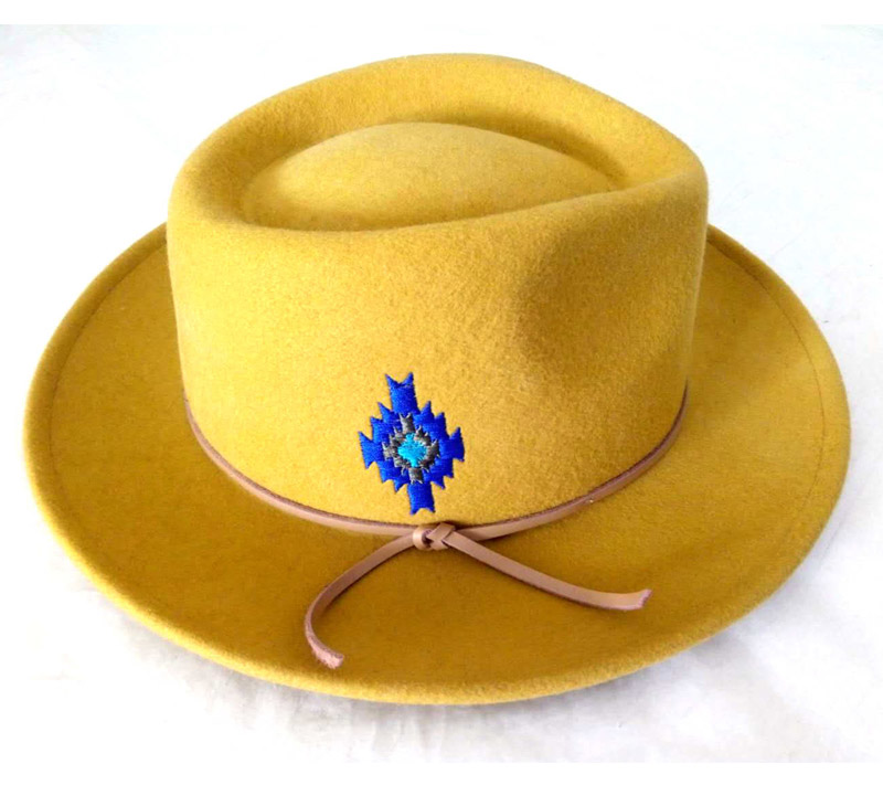 Embroidery wool felt hat with real leather